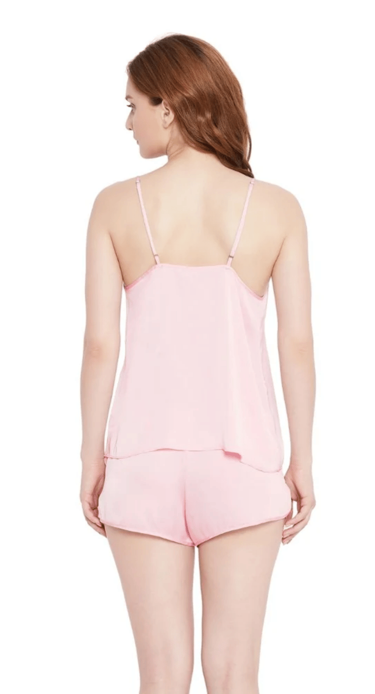 Light Pink Satin Shorts for Women S-XL Spaghetti Strap V Neck | GypsieBlu