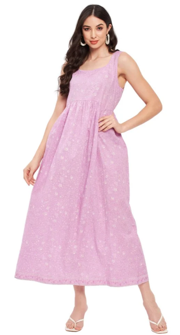 Lavender Pink Floral Cotton Dress for Women S-XL | GypsieBlu