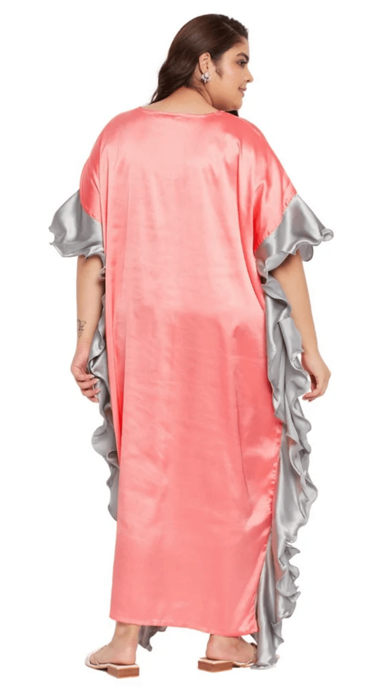 GypsieBlu Peach Plus Size Satin Kaftan Dress for Women 3/4 Sleeve 1X-3X