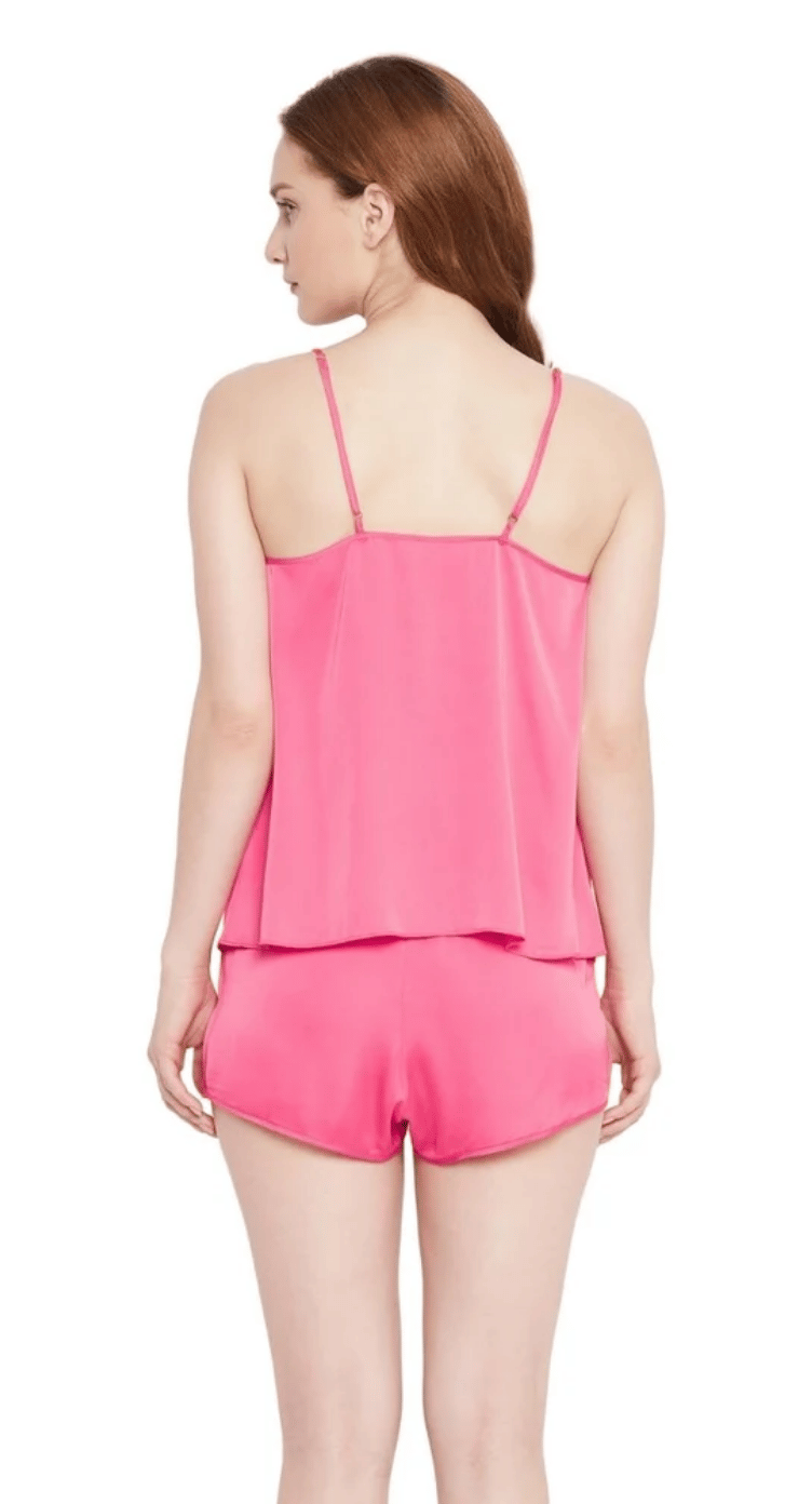 Hot Pink Satin Shorts for Women S-XL Spaghetti Strap V Neck | GypsieBlu