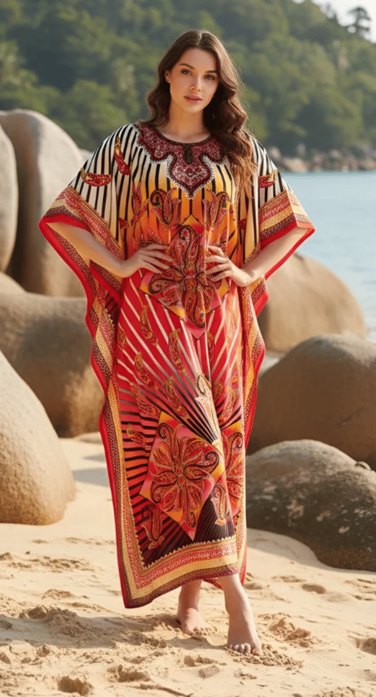 Multicolor Paisley Polyester Plus Size Kaftan for Women 1X-3X | GypsieBlu