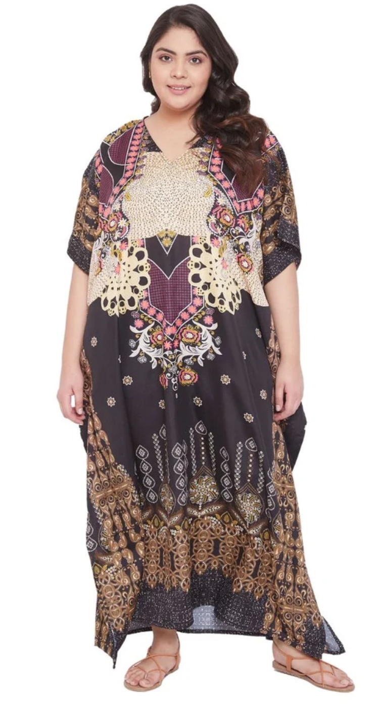 Floral Boho Medallion Polyester Plus Size Kaftan for Women 1X-3X | GypsieBlu
