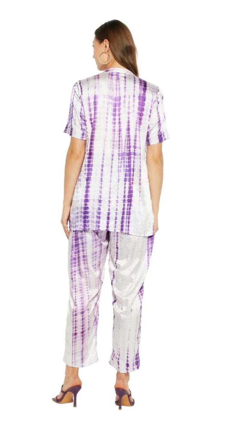 Purple Tie Dye Satin Co-ord Set for Women S-XL | GypsieBlu