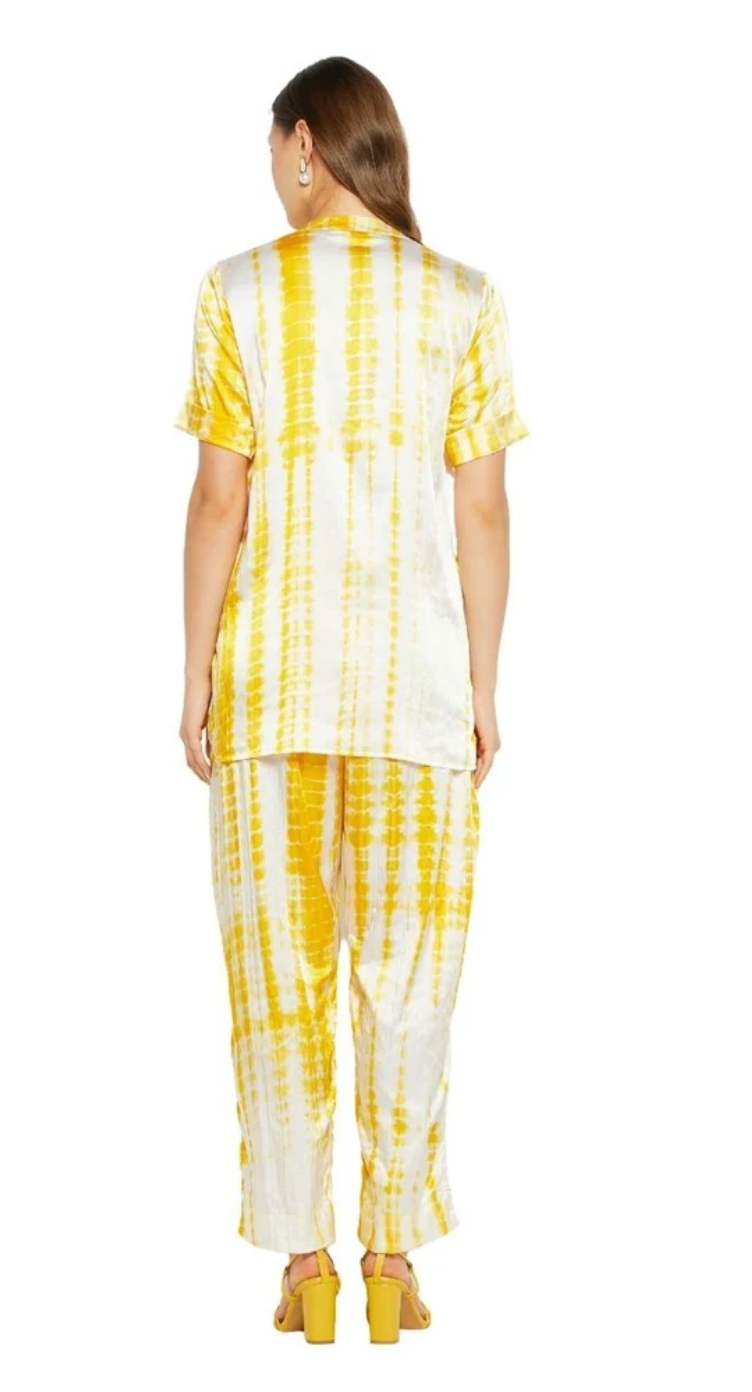 Yellow Tie Dye Satin Co-ord Set for Women S-XL | GypsieBlu