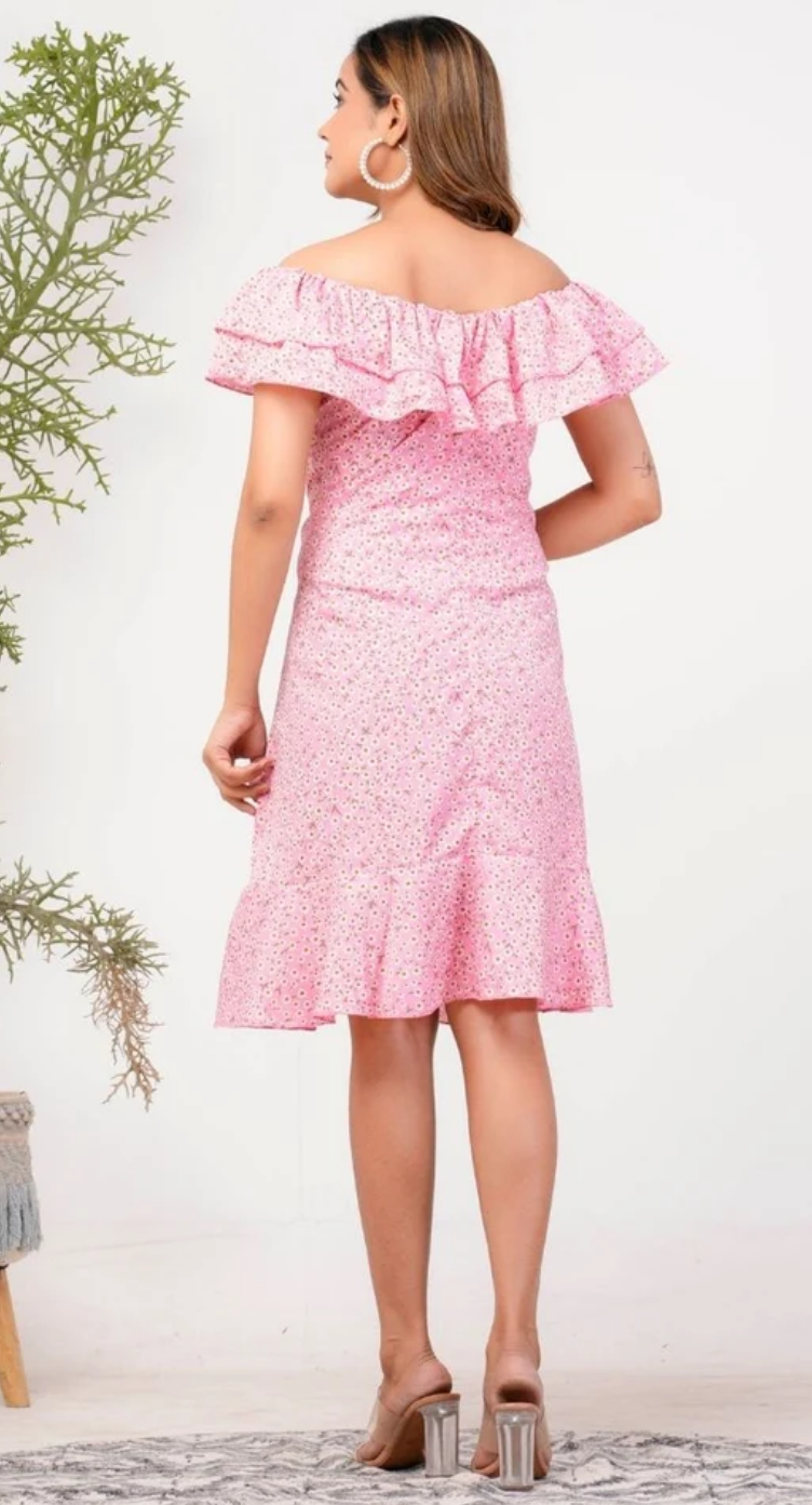Pink Floral Polyester Midi Dress for Women S-XL | GypsieBlu