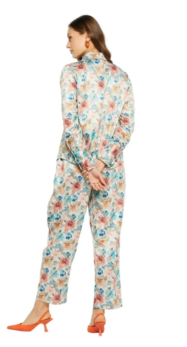Multicolor Floral Satin Co-ord Set for Women S-XL Long Sleeve | GypsieBlu