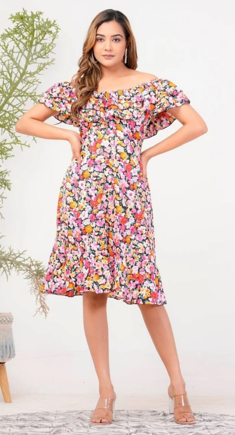 Floral Polyester Midi Dress for Women S-XL Short Sleeve | GypsieBlu