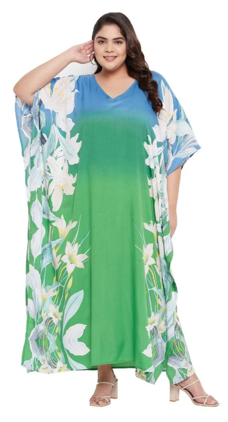 Multicolor Ombre Floral Polyester Plus Size Kaftan for Women 1X-3X | GypsieBlu