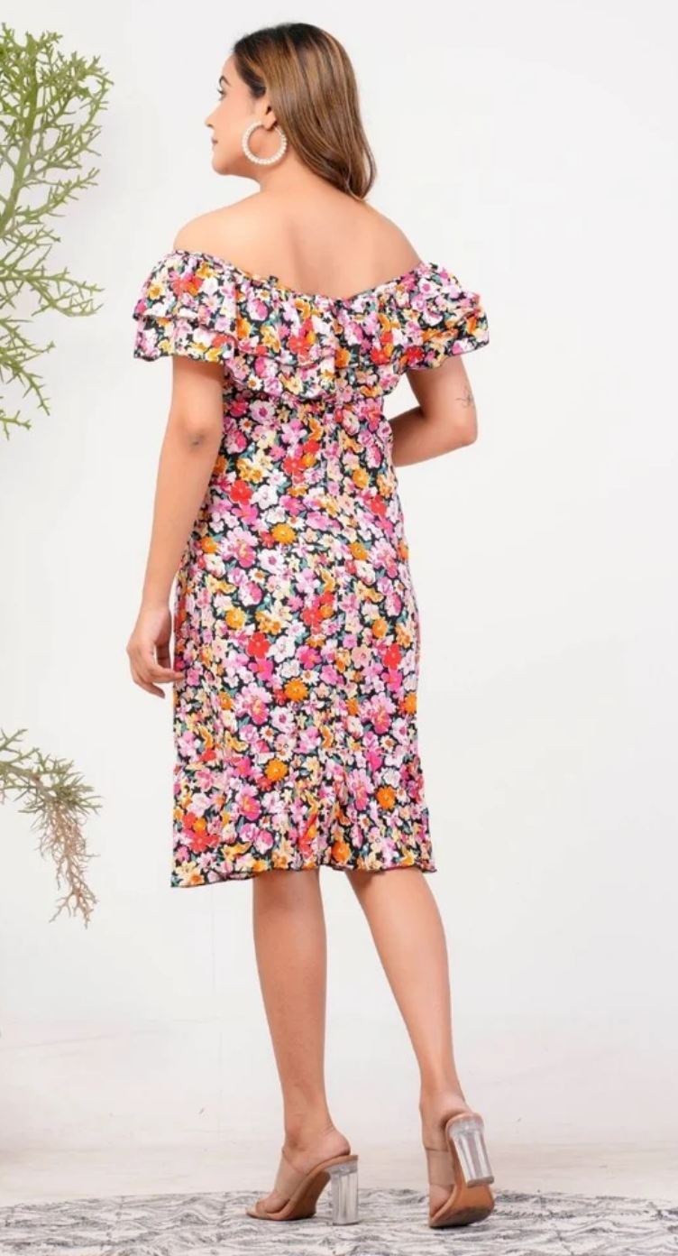 Floral Polyester Midi Dress for Women S-XL Short Sleeve | GypsieBlu