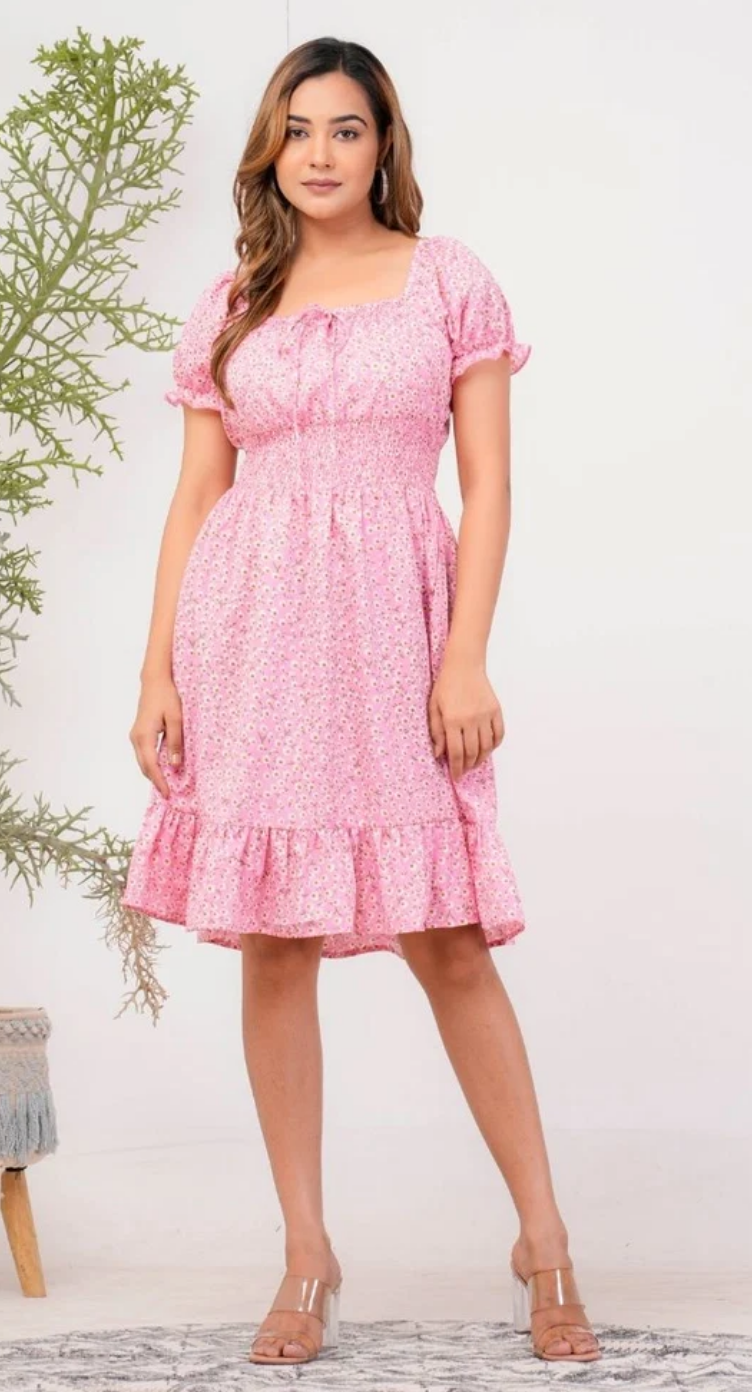Floral Polyester Midi Dress for Women S-XL Short Sleeve Square Neck | GypsieBlu
