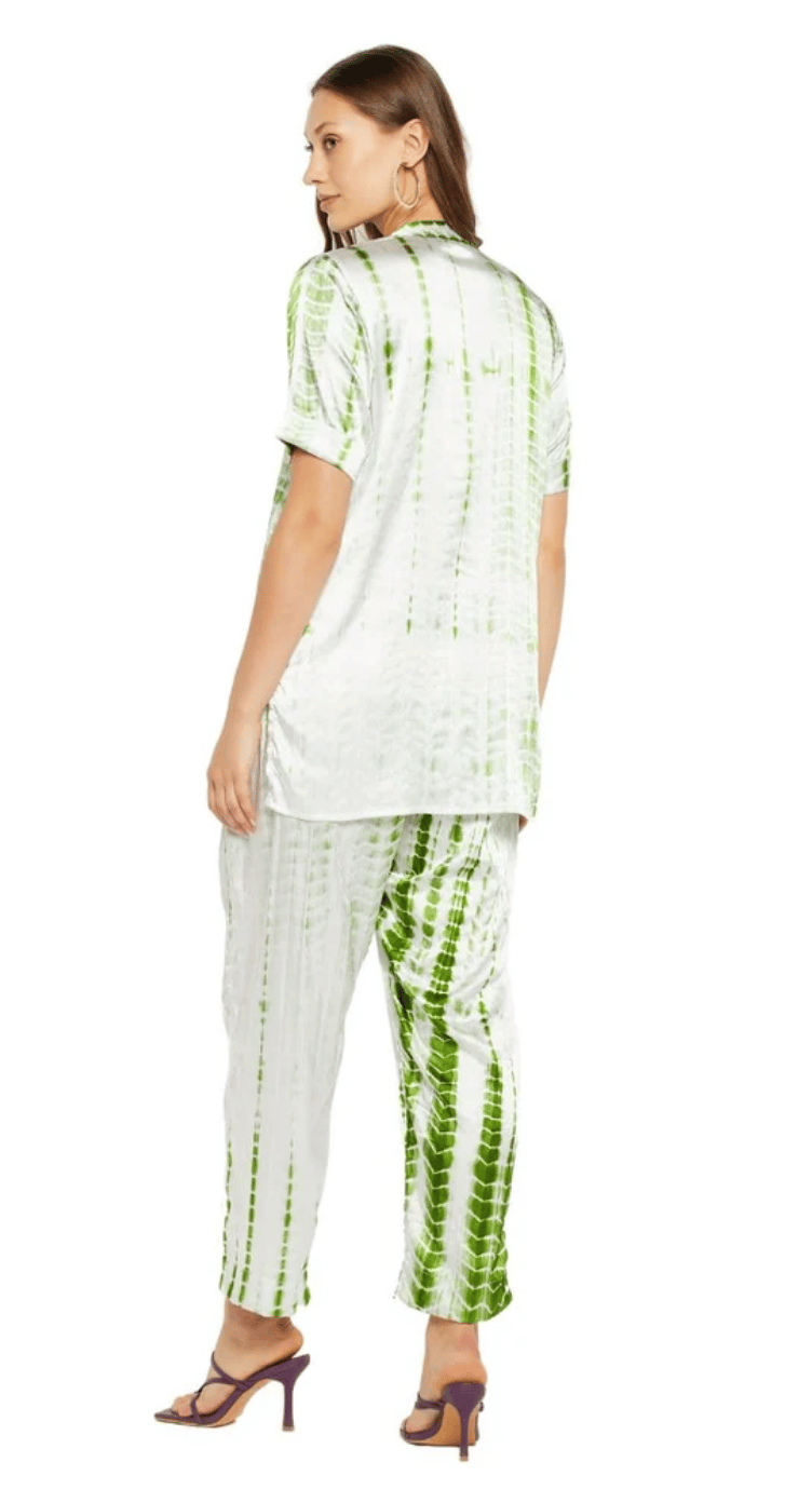 Green Tie Dye Satin Plus Size Co-ord Set for Women 1X-3X | GypsieBlu