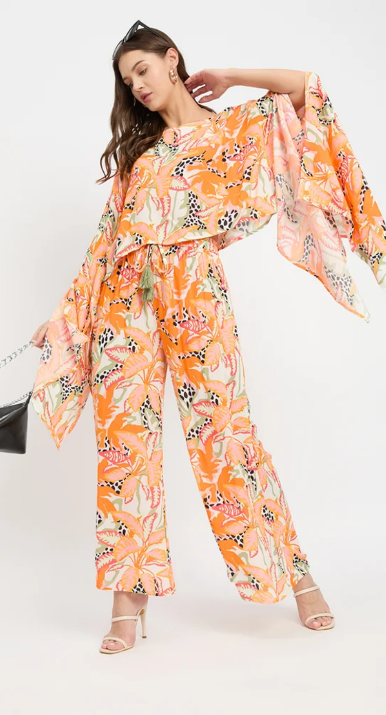 Orange Tropical Rayon Co-ord Set for Women S-XL | GypsieBlu