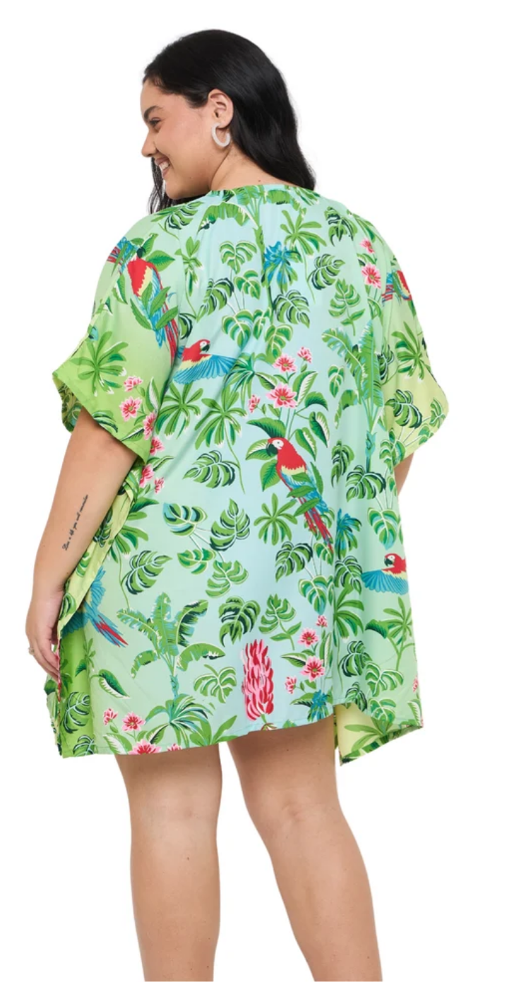 Mint Tropical Palm Polyester Plus Size Tunic for Women 1X-3X | GypsieBlu