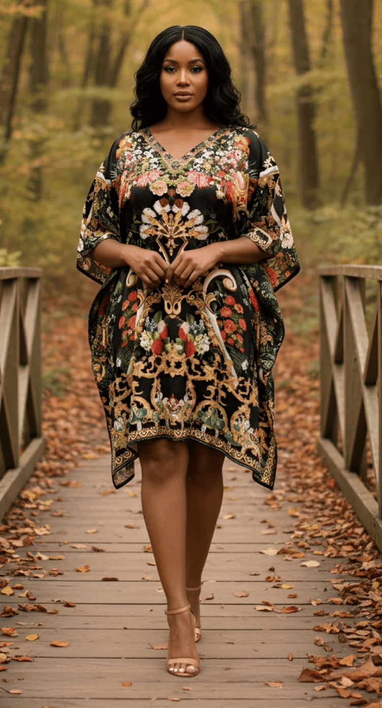 Black Ornate Floral Satin Plus Size Tunic for Women 1X-3X | GypsieBlu