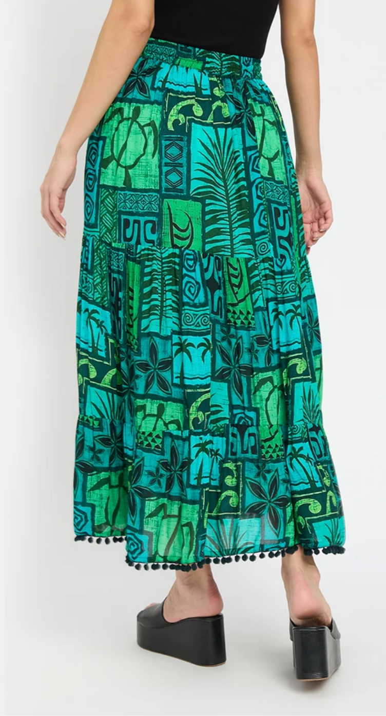 Green Tiki Patchwork Rayon Skirt for Women S-XL | GypsieBlu