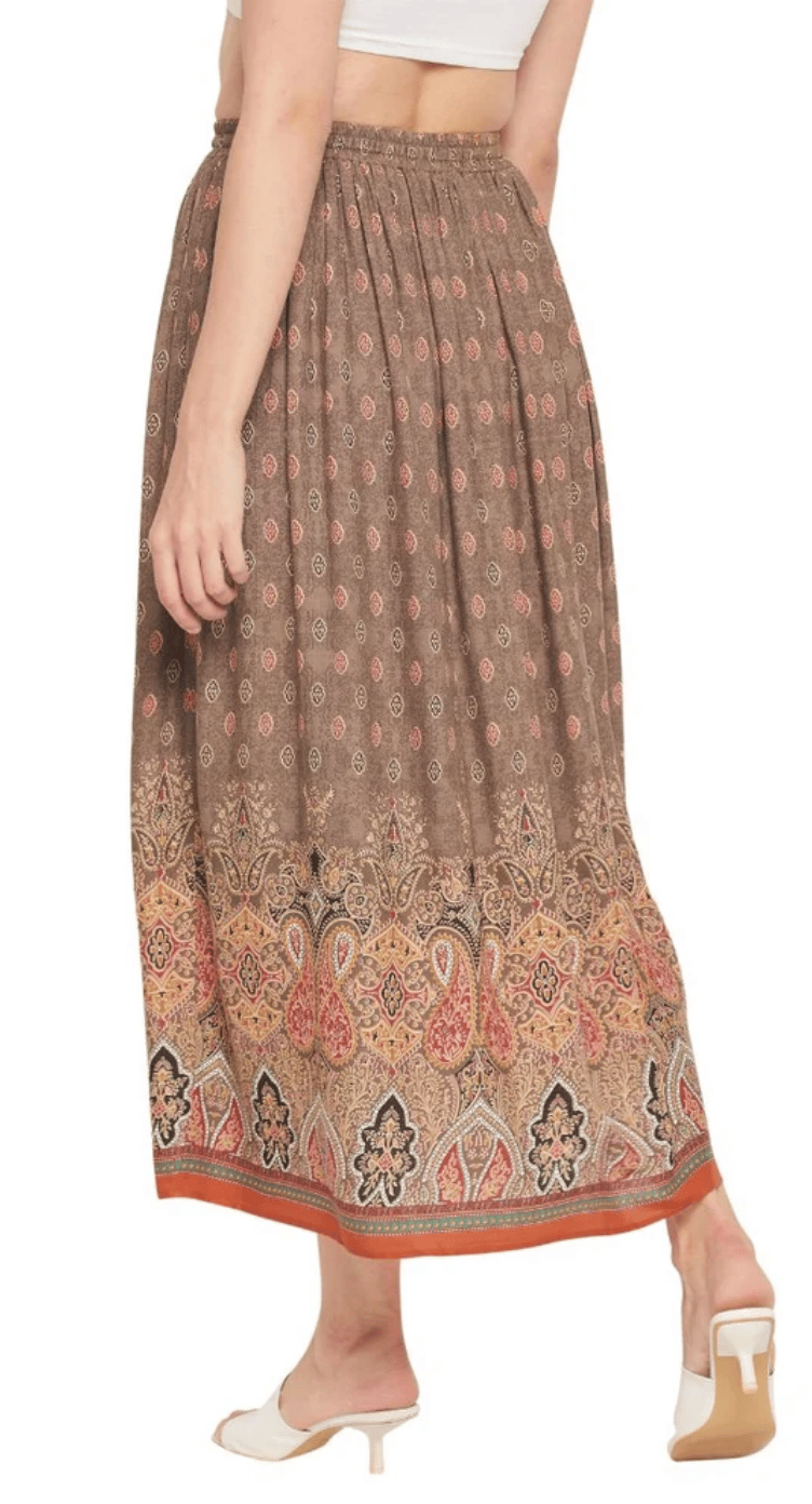 Brown Paisley Border Rayon Skirt for Women S-XL | GypsieBlu