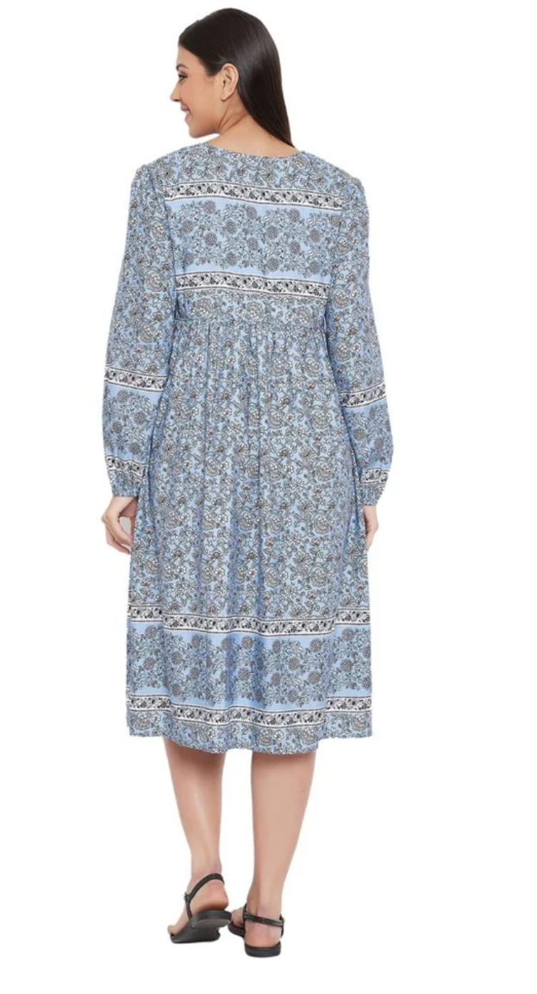 Blue Cotton Dress for Women S-XL Long Sleeve | GypsieBlu