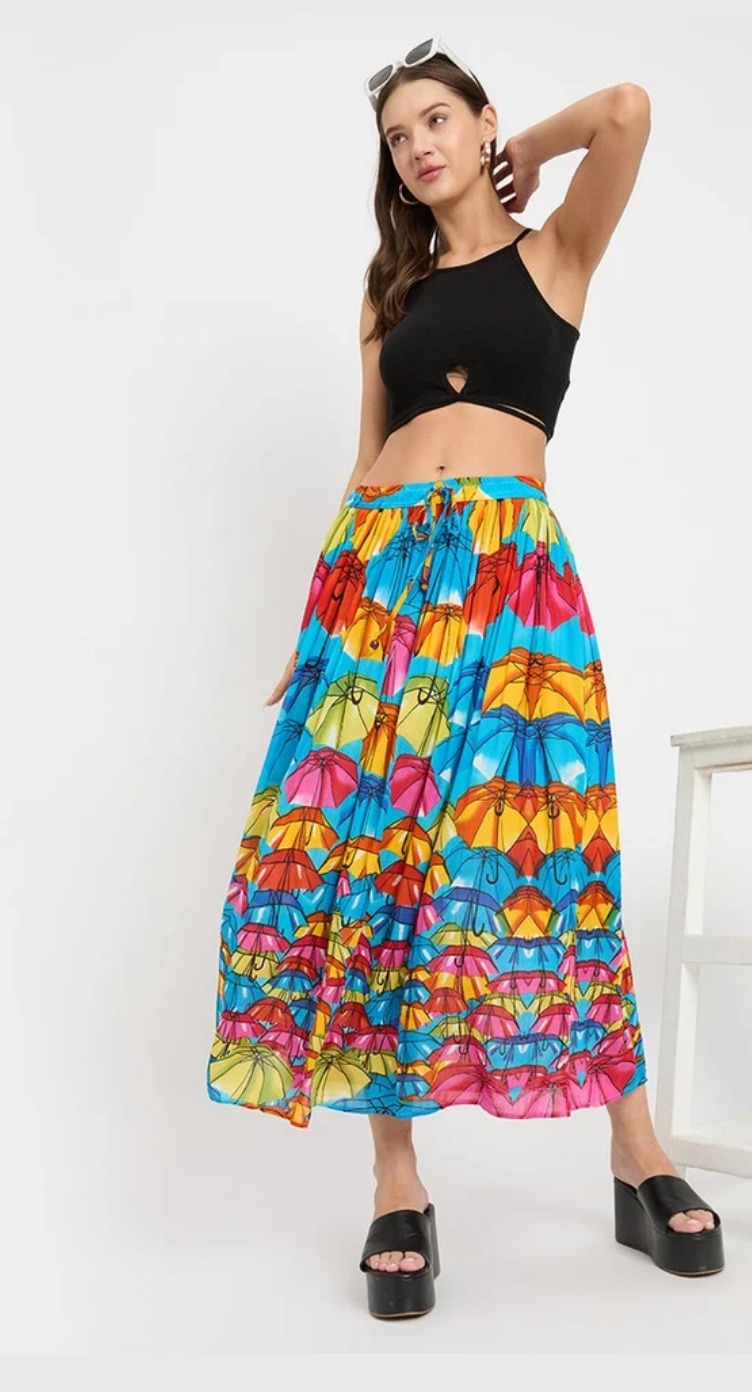Multicolor Umbrella Novelty Rayon Skirt for Women S-XL | GypsieBlu