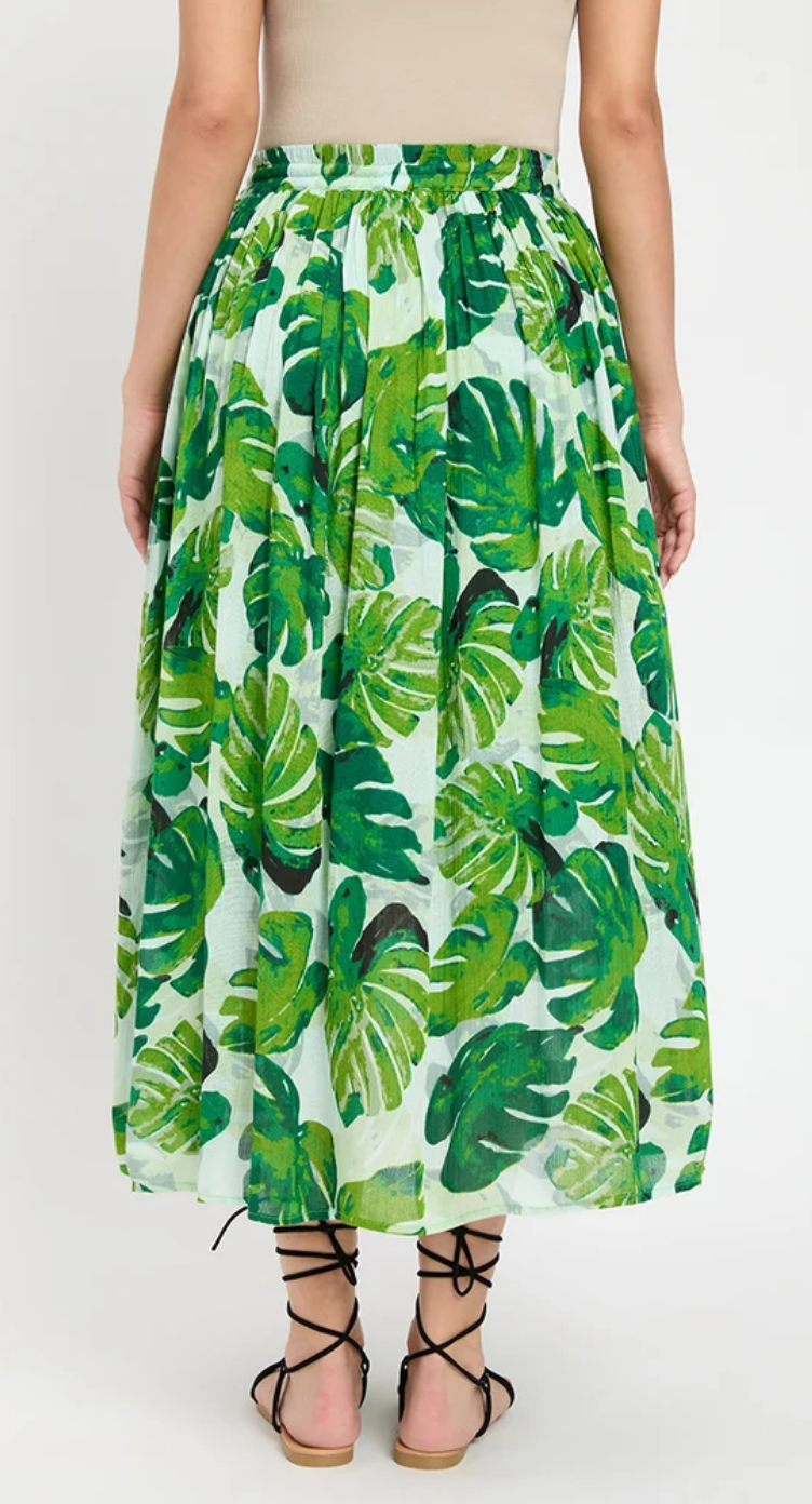 Green Monstera Leaf Rayon Skirt for Women S-XL | GypsieBlu