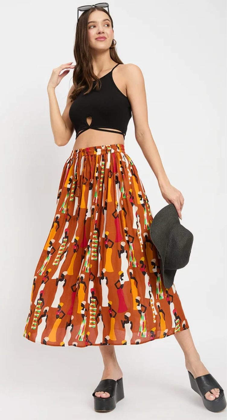 Rosegold Abstract Figures Rayon Skirt for Women S-XL | GypsieBlu