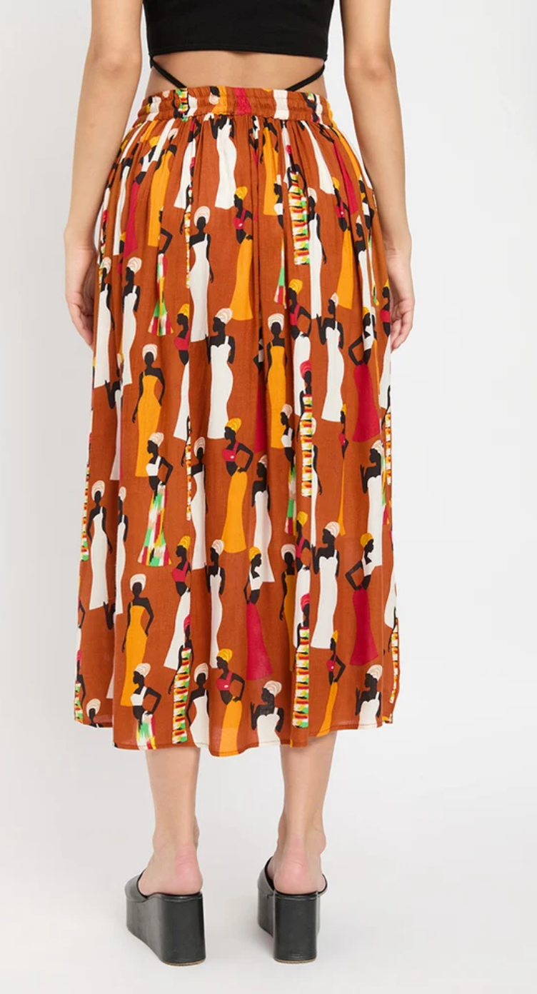 Rosegold Abstract Figures Rayon Skirt for Women S-XL | GypsieBlu