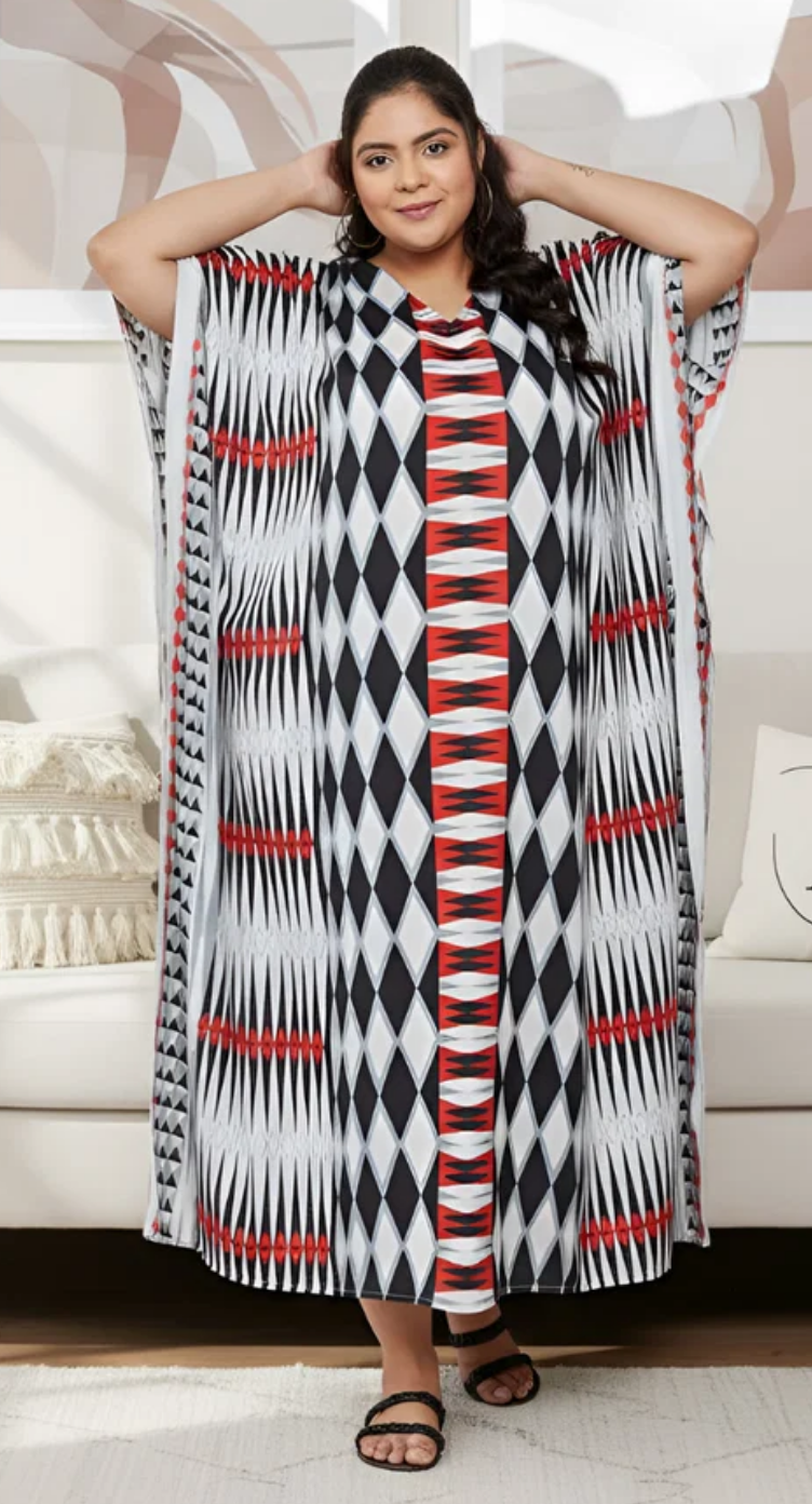 Black Harlequin Diamond Polyester Plus Size Kaftan for Women 1X-3X | GypsieBlu