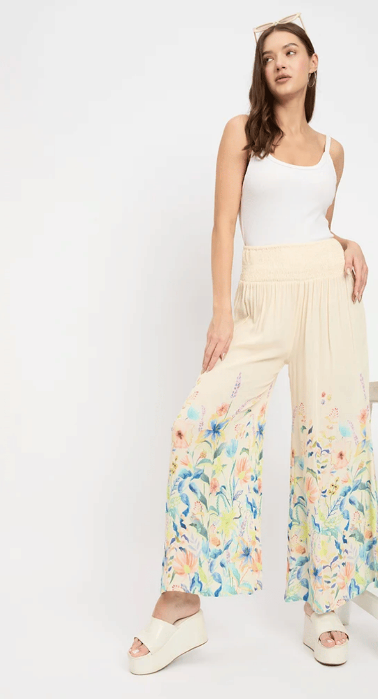Beige Floral Rayon Bottom Pants for Women S-XL | GypsieBlu