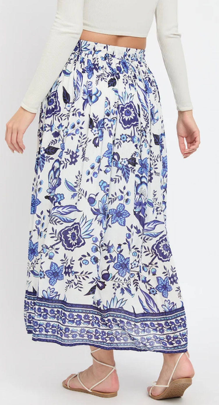 White Floral Border Rayon Skirt for Women S-XL | GypsieBlu