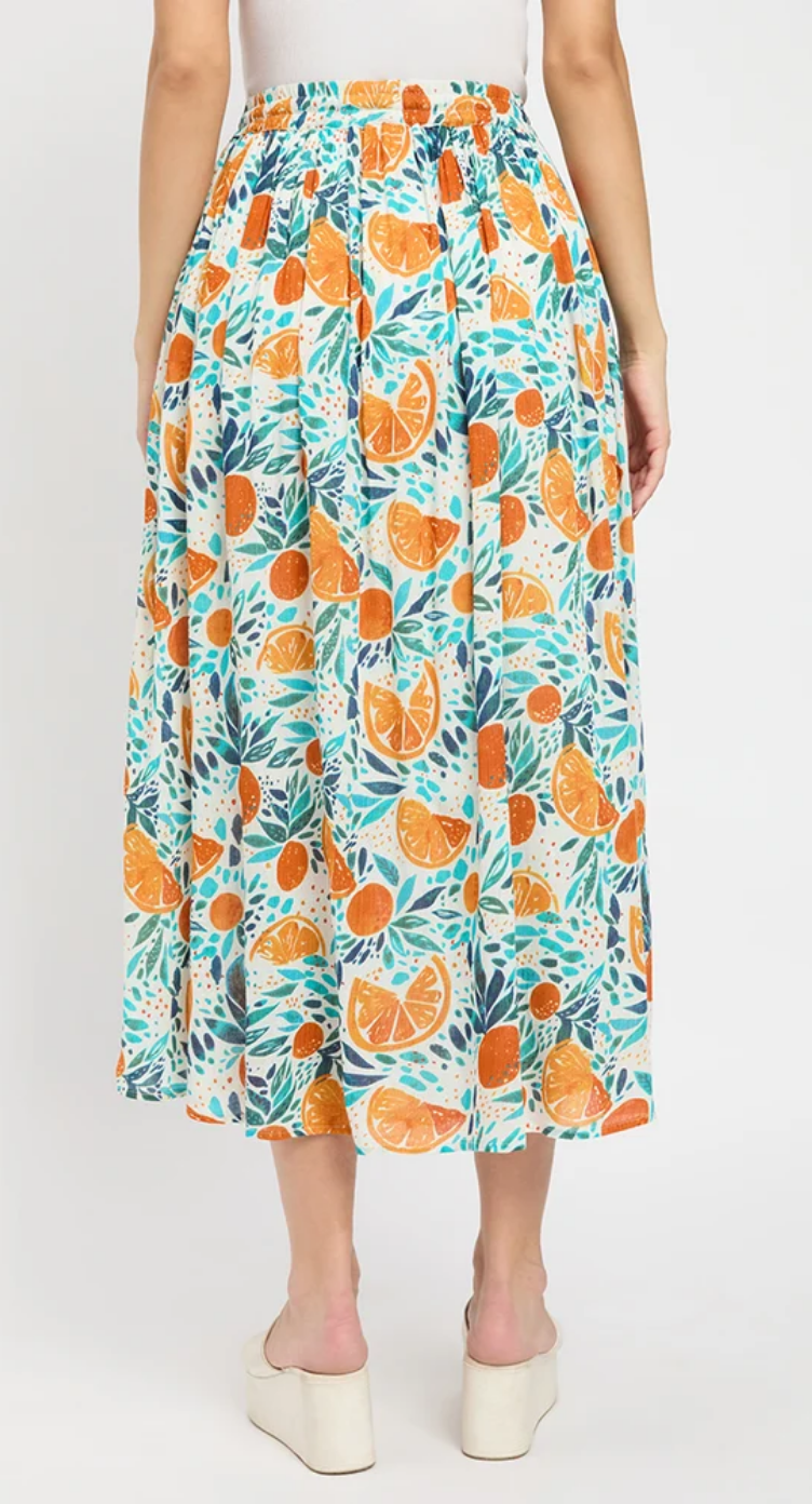White Multicolor Citrus Fruit Rayon Skirt for Women S-XL | GypsieBlu