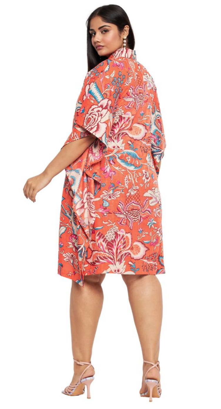 Orange Floral Cotton Plus Size Tunic for Women 1X-3X | GypsieBlu