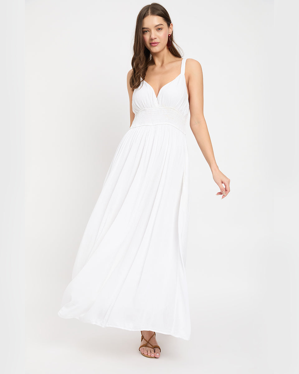 Sparkling white rayon gauze maxi dress