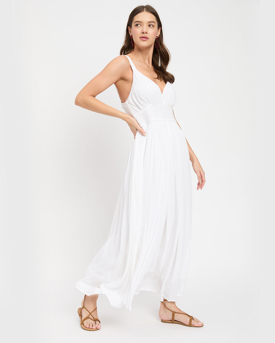 white maxi dress without sleeves