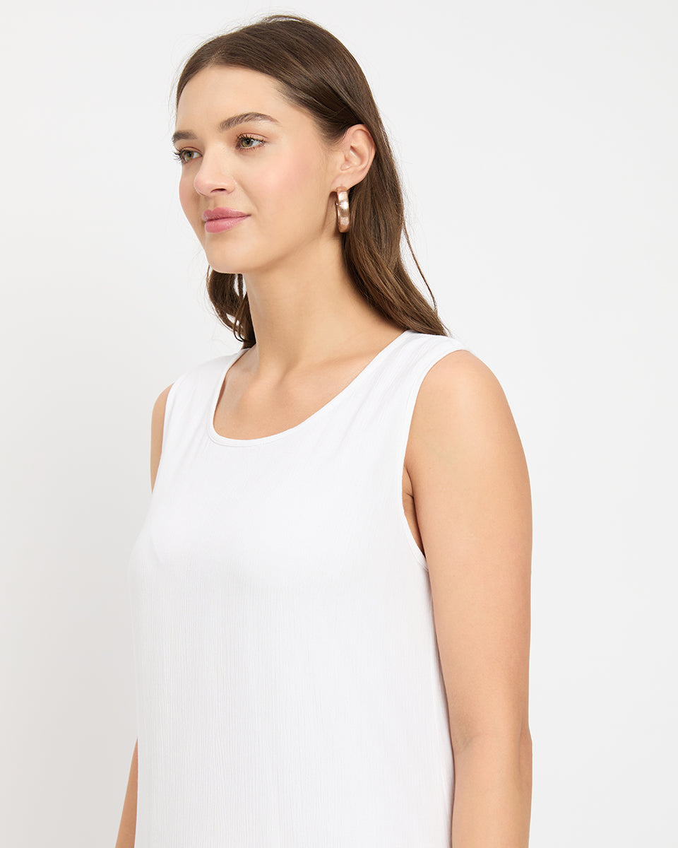 White color rayon gauze midi dress for women