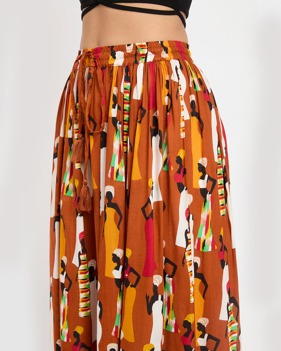 African Doll Print Multicolor Rayon And Poly Knit Skirt For Women