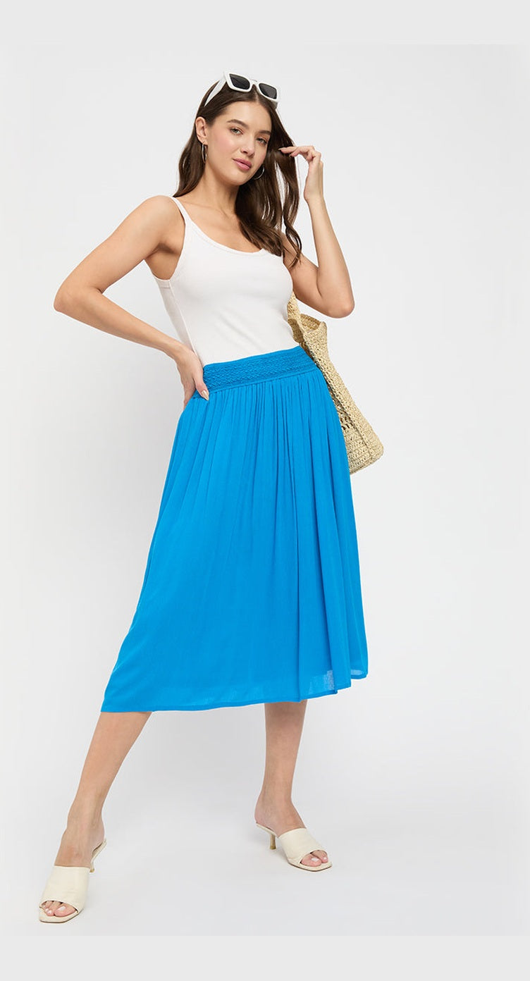 Turquoise Rayon Gauze Casual Skirt for Women - S M L XL - SKU BA222D-TURQ S - Gypsie Blu