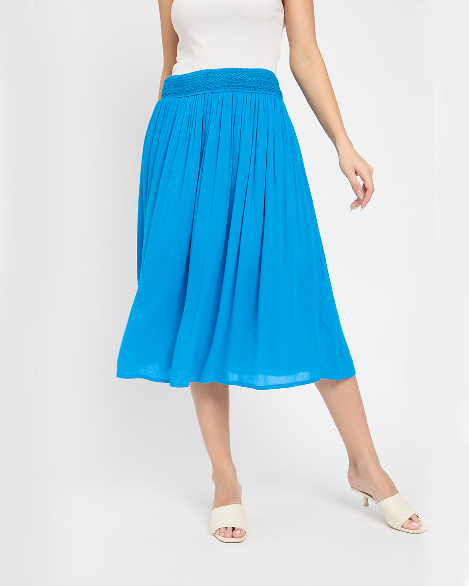 Ravishing Turquoise Rayon Gauze And Poly Knit Skirt For Women