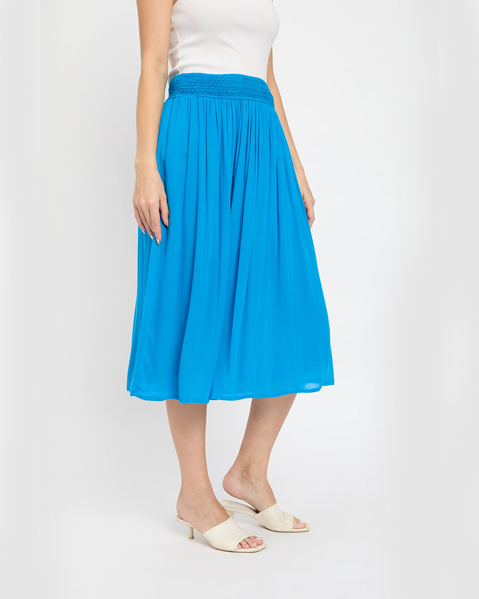 Ravishing Turquoise Rayon Gauze And Poly Knit Skirt For Women