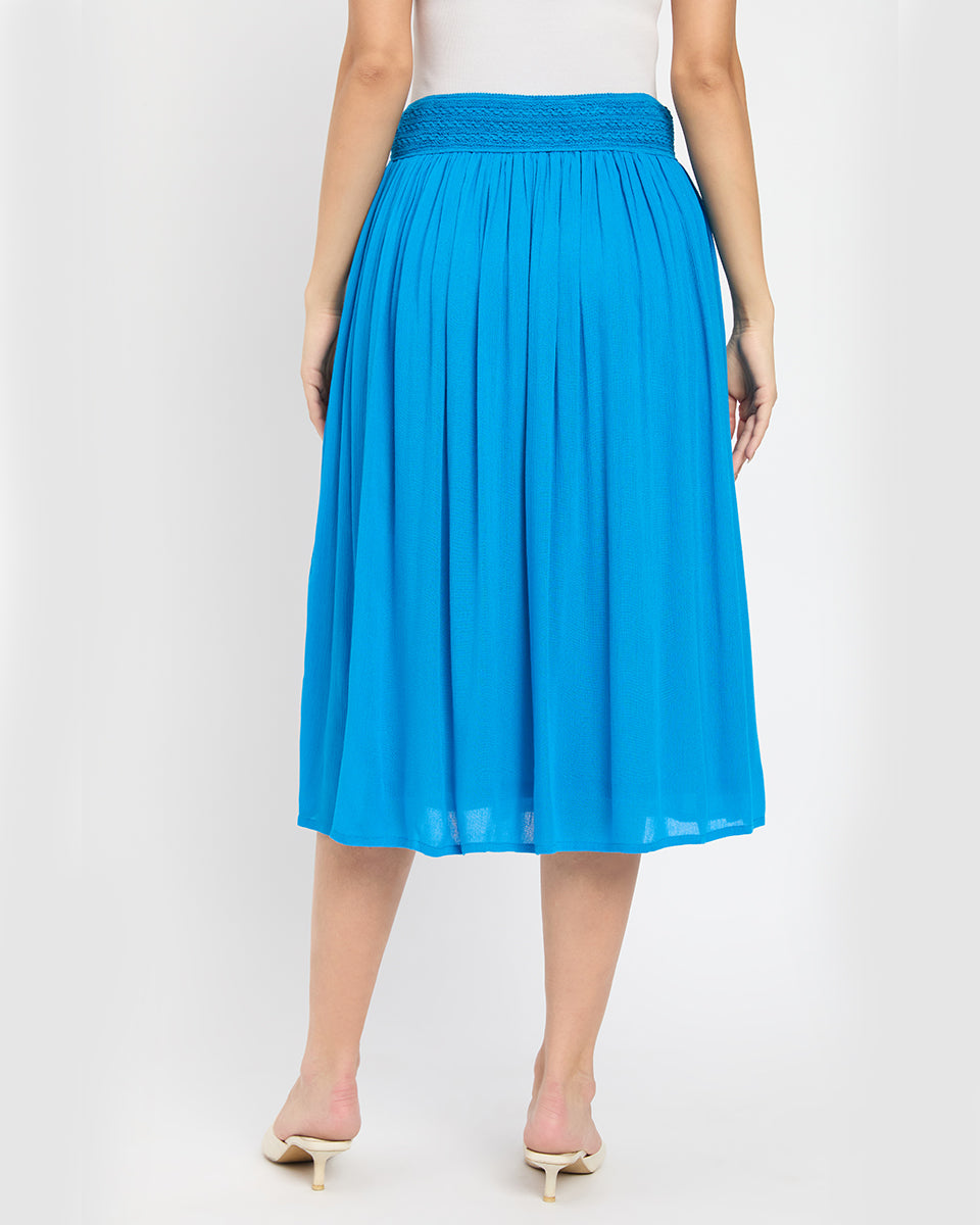 Ravishing Turquoise Rayon Gauze And Poly Knit Skirt For Women