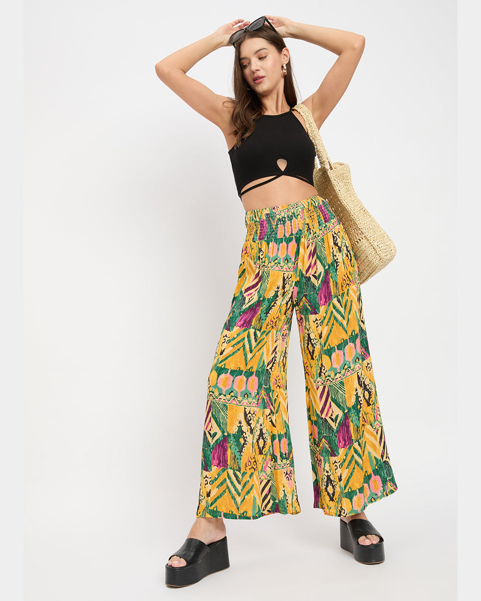 Multicolor Abstract Print Glamorous Rayon Crepe Bottom Pants For Women