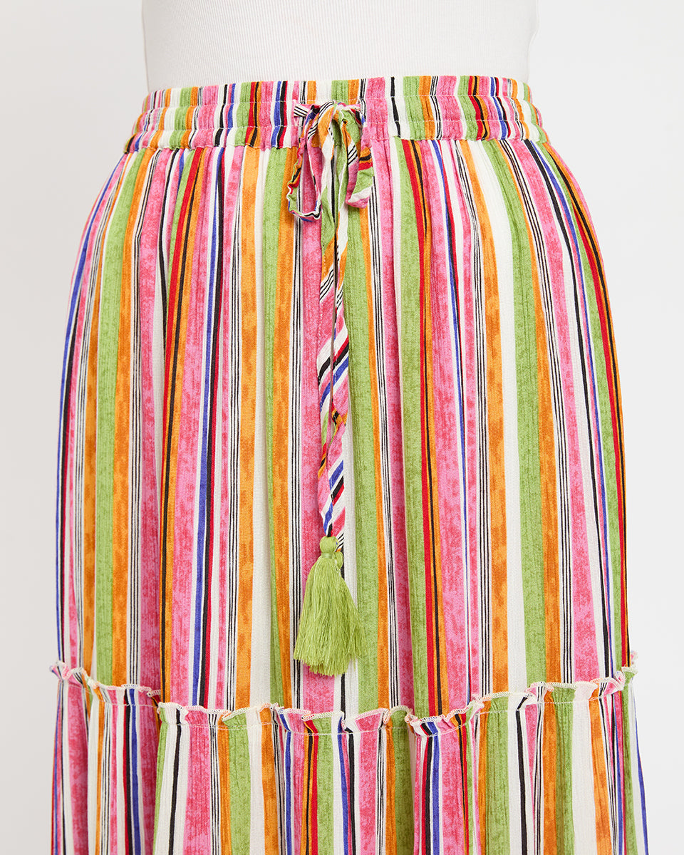 Rayon And Poly Knit Multicolor Long Skirt For Women