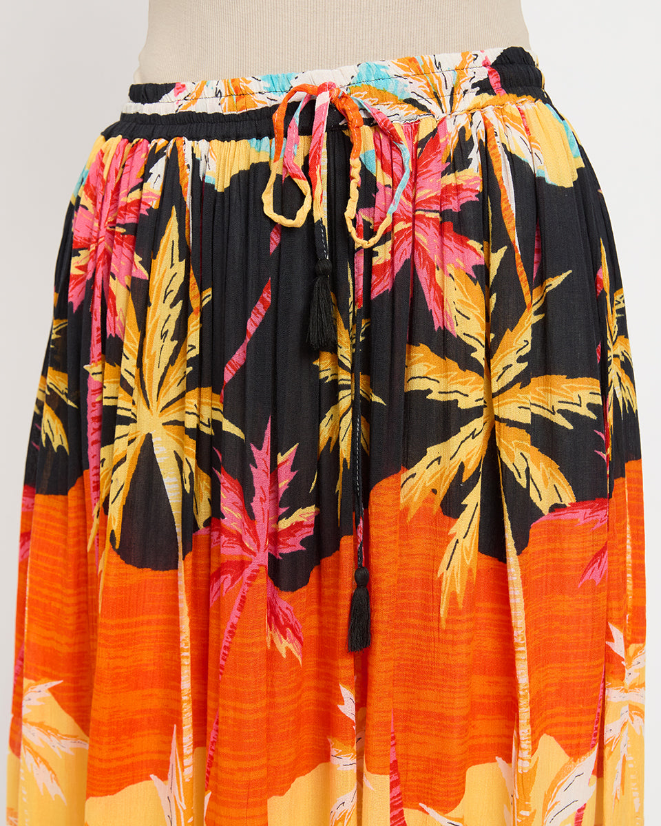 Beach Theme Orange Rayon Crepe Skirt For Women