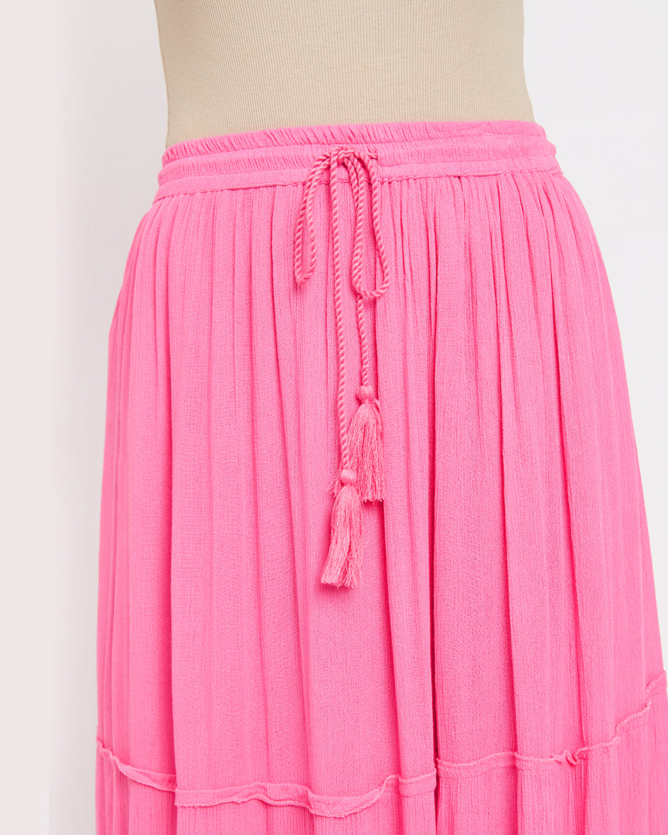 Pink Poly Knit And Rayon Long Skirt For Women