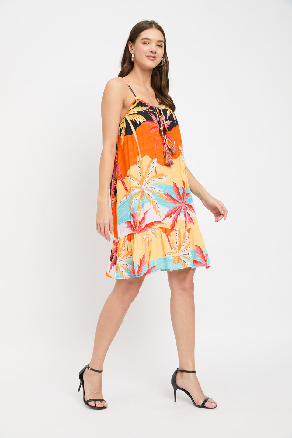 Beach Theme Rayon Crepe Multicolor Mini Dress For Women