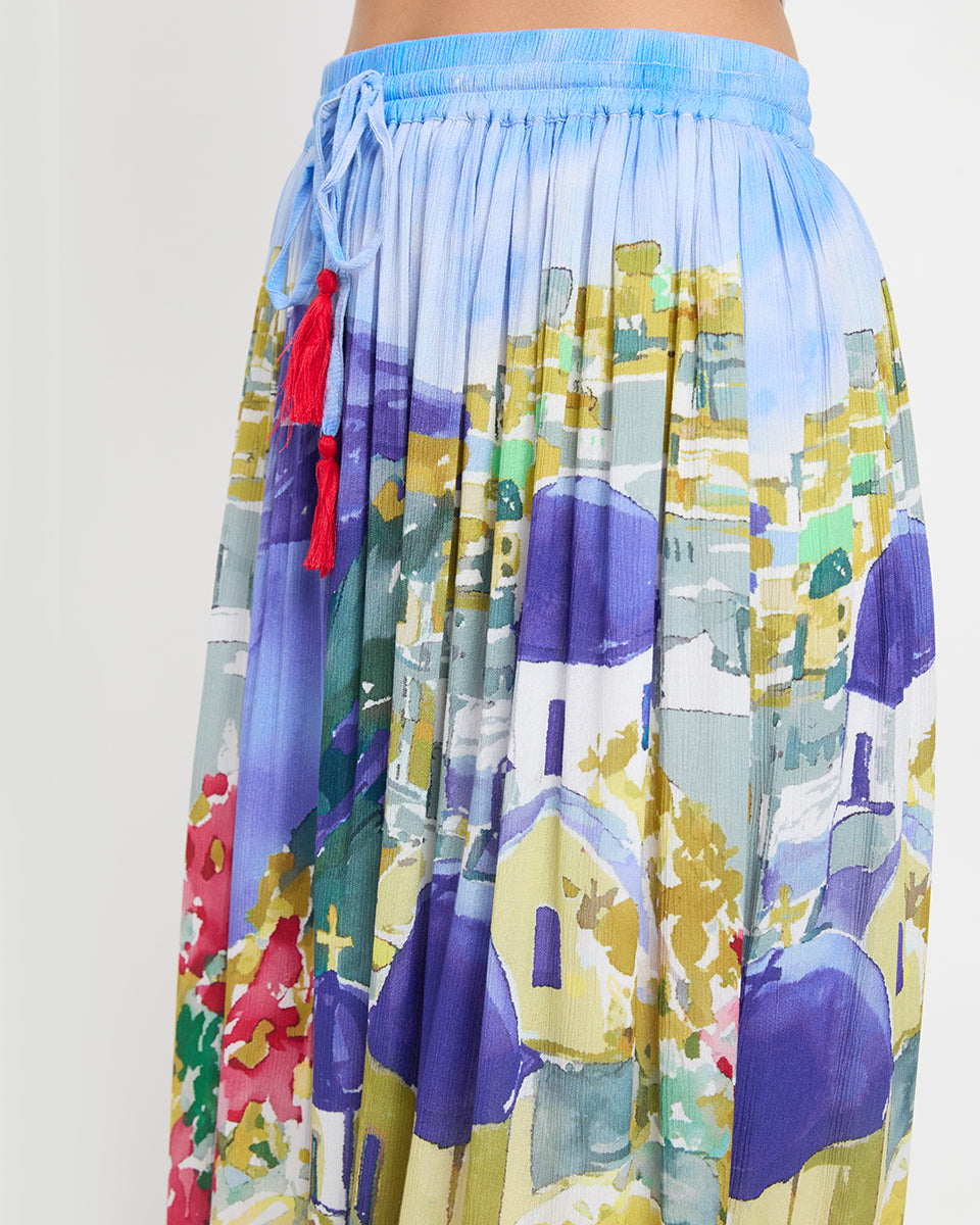 Digital Print Multicolor Poly Knit Rayon Skirt For Women