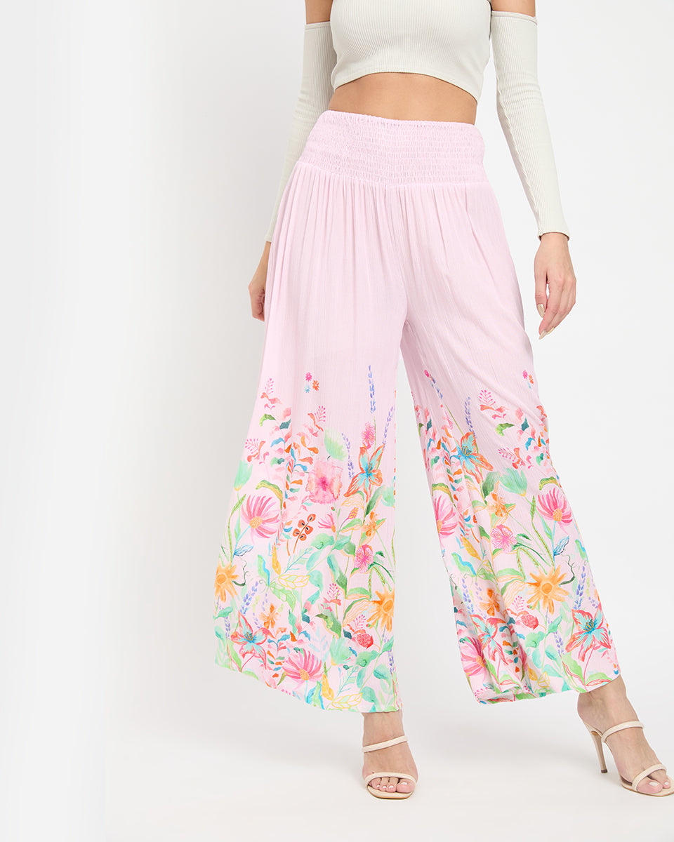 Pink Floral Print Dazzling Bottom Pants For Women