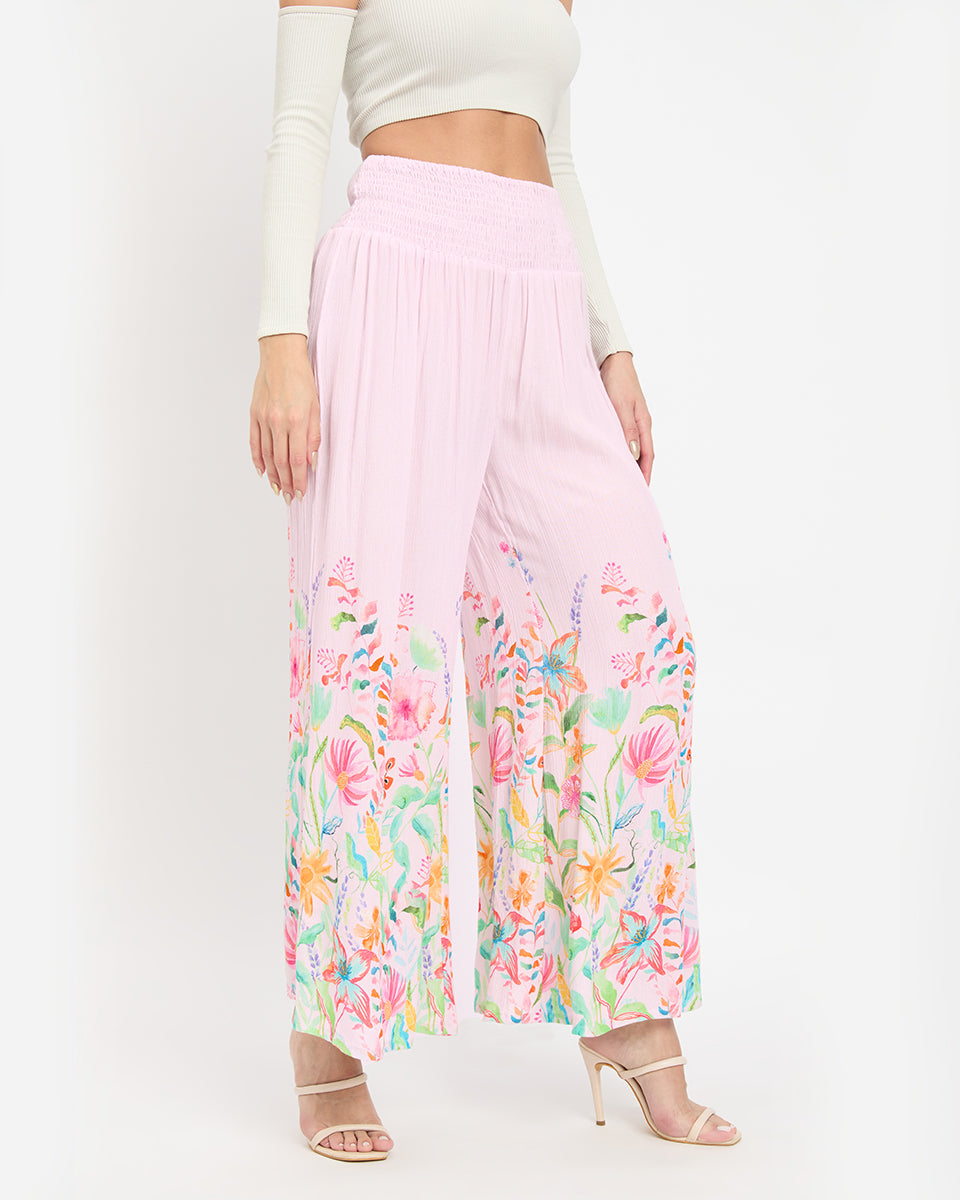 Pink Floral Print Dazzling Bottom Pants For Women