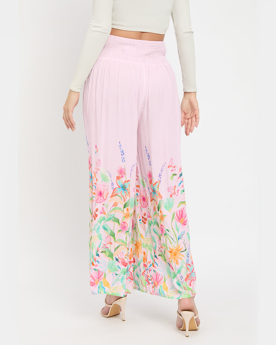 Pink Floral Print Dazzling Bottom Pants For Women