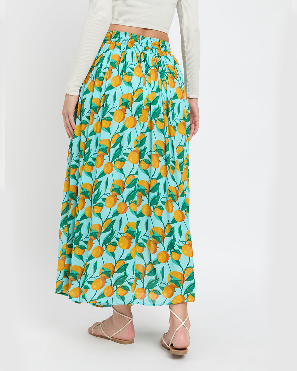 Multicolor Fruit Print Rayon And Poly Knit Skirt For Women