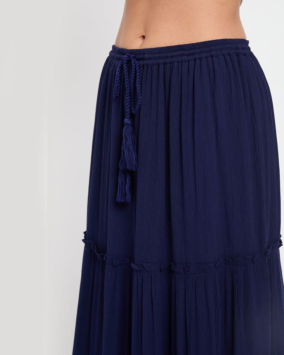 Charming Navy Blue Rayon Gauze Poly Knit Skirt For Women