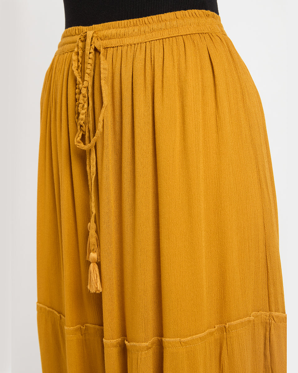 Solid Mustard Color Rayon And Poly Knit Skirt For Women